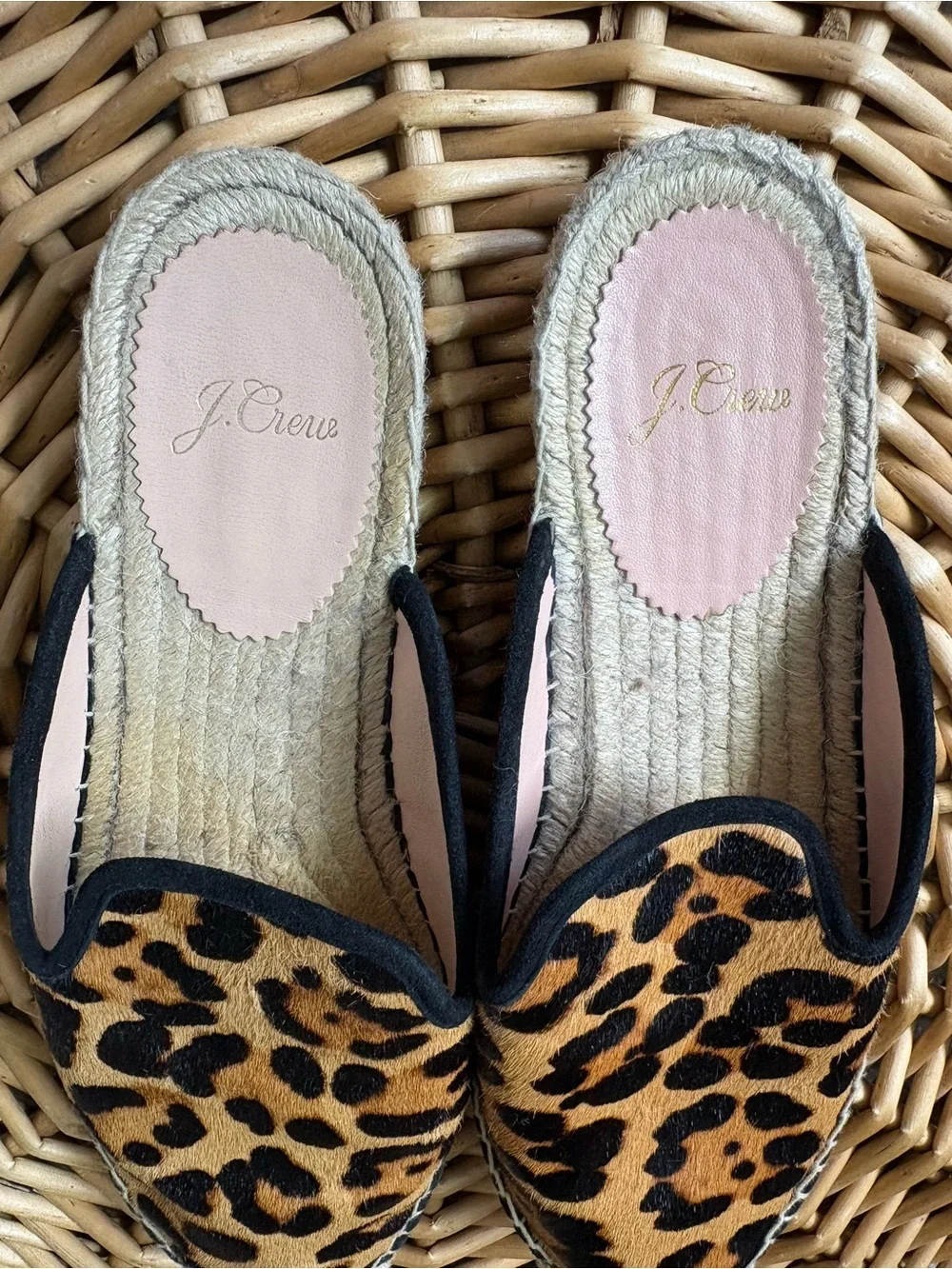J Crew Neutral Leopard Print Calf Hair Slip On Espadrille Sandals Size 8